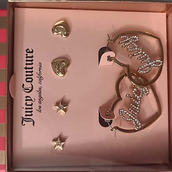 NEW Juicy Couture Gold Heart Hoop Rhinestone Earrings Set